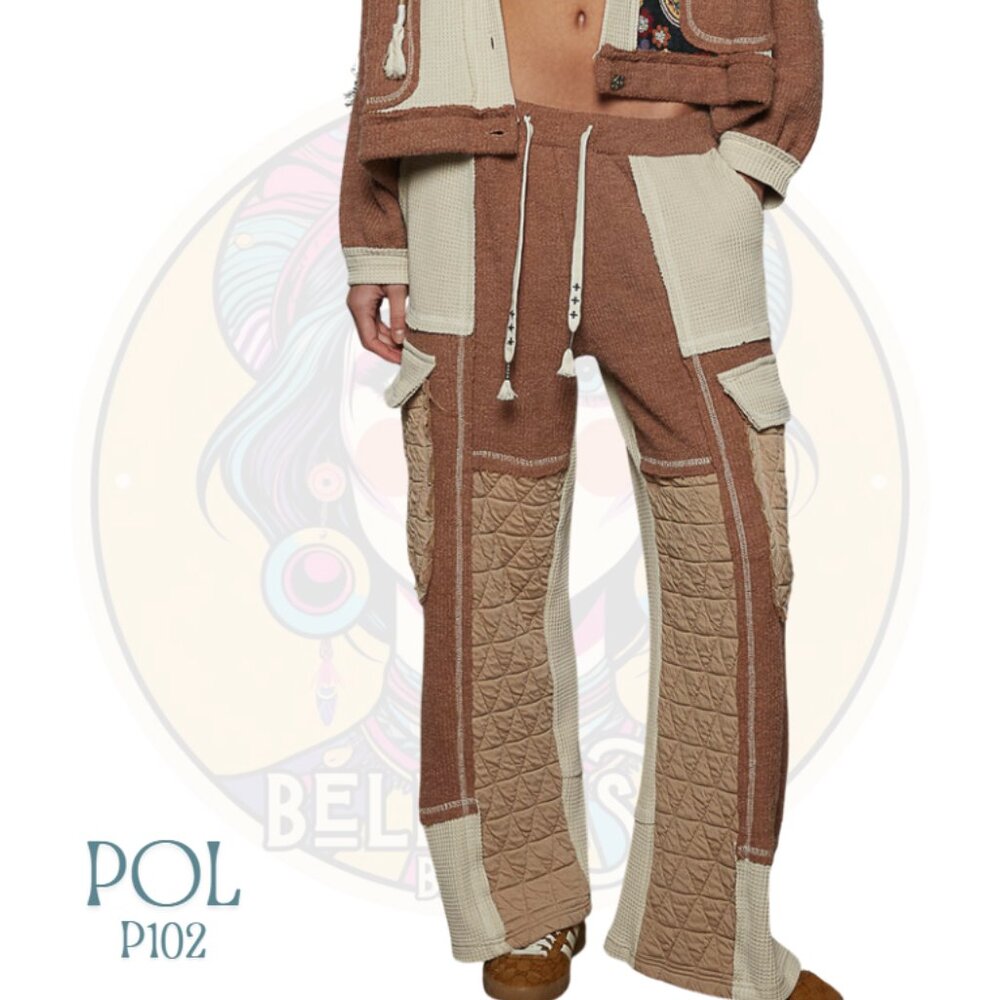 P102 POL Oat/ Chocolate Floral Knit Thermal Quilted Pants